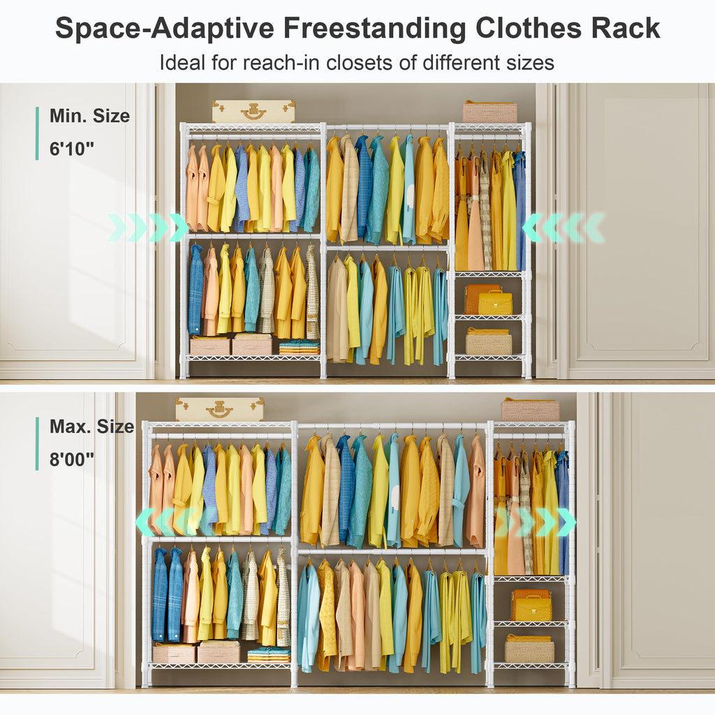 E01 Expandable Heavy Duty Clothes Rack, Free Standing Closet System