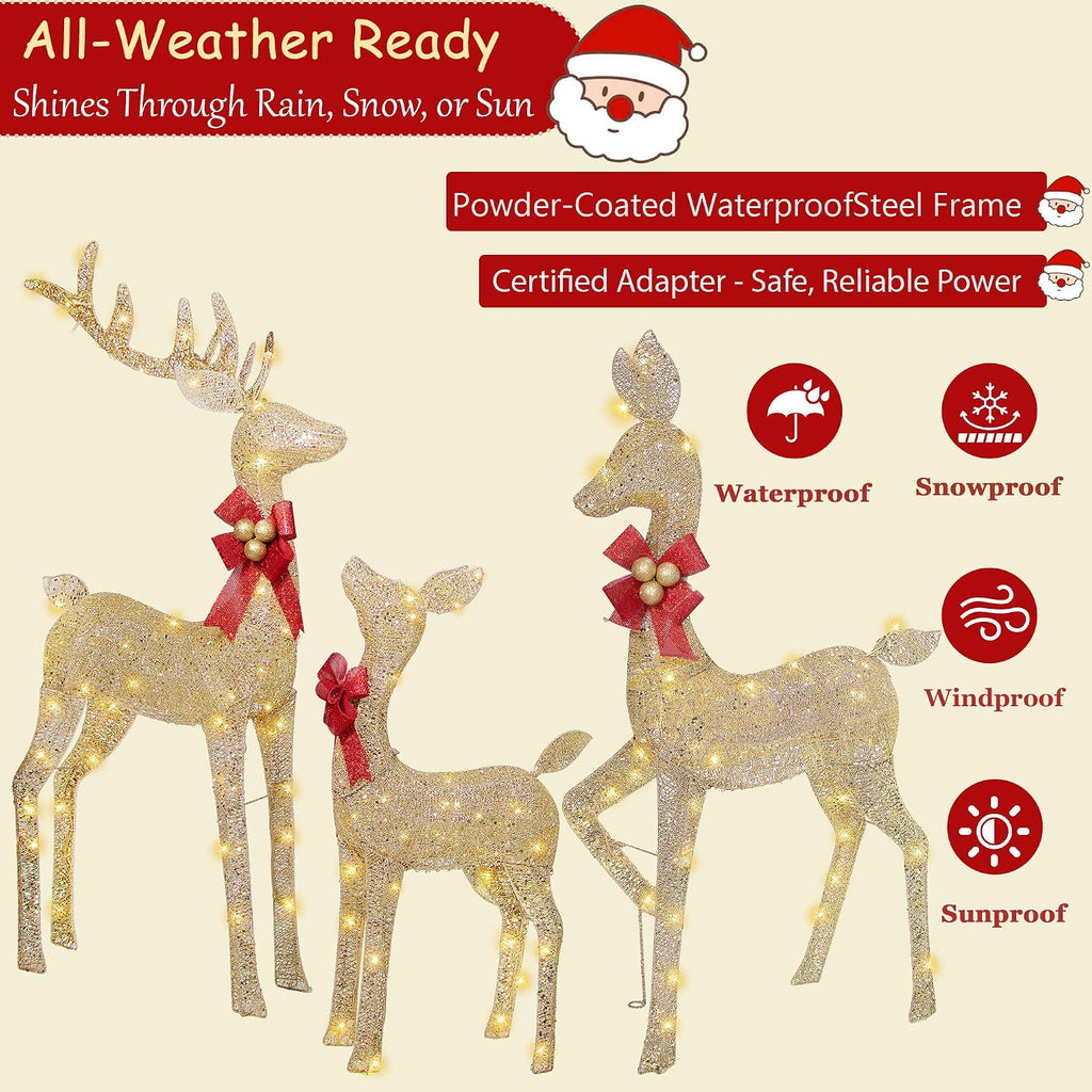 Reindeer Christmas Decoration for Yard, 3-Piece Light Up Reindeer Family for Christmas Outdoor Decorations Yard