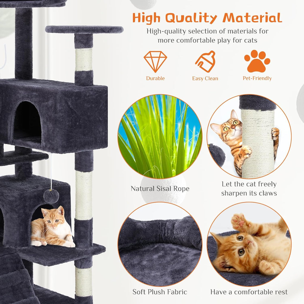 54 Inch Cat Tree Tower, Multi-Level Tower with Cat Scratching Post, Indoor Cat Condo with Climbing Ladder, Plush Toy