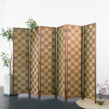 6 Panel Bamboo Room Divider - 5.6 ft Tall Double-Sided Folding Privacy Screen, Freestanding Wall Partition, Caramel