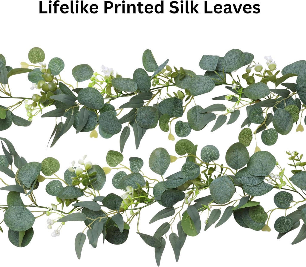 FEET Artificial Eucalyptus Garland Faux Silk Leaf Silver Dollar Eucalyptus Leaves Vines Handmade Garland - Set of 2