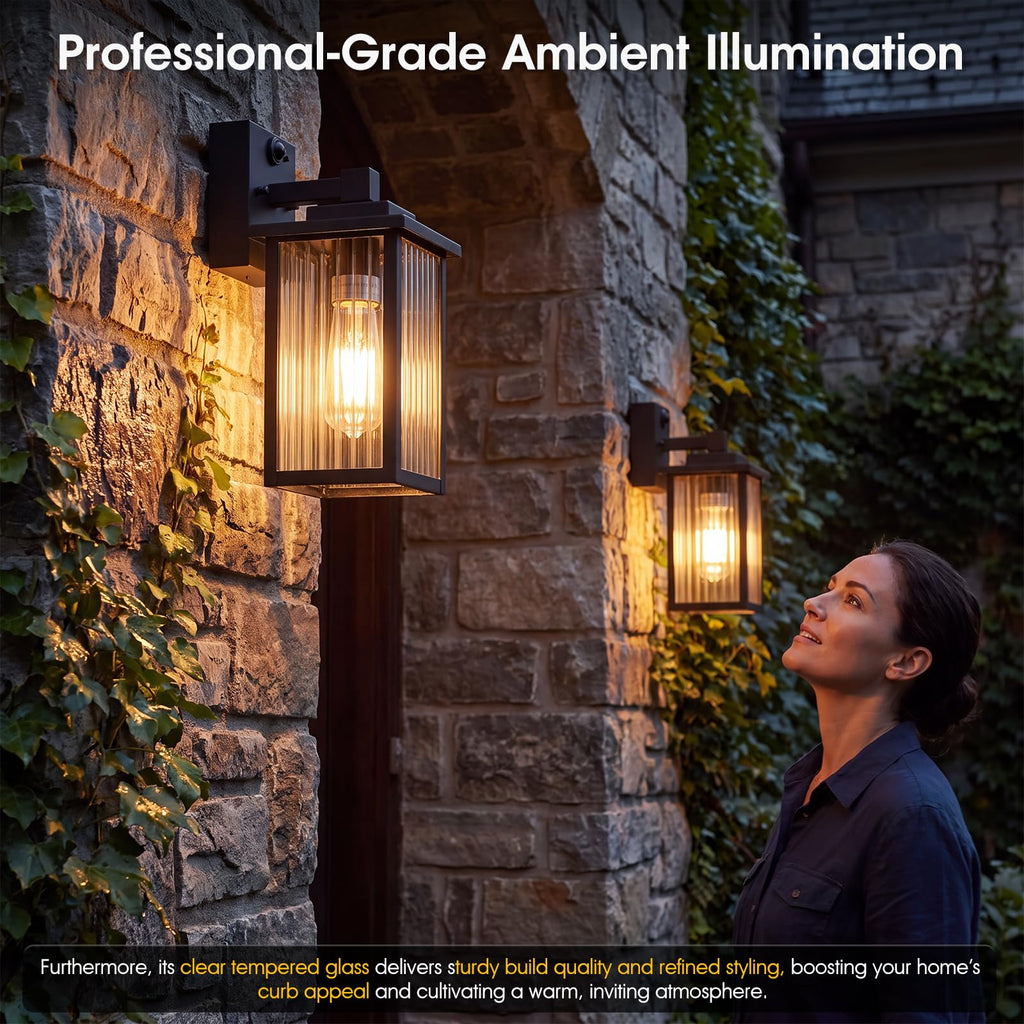 Motion Sensor Wall Light, Dusk to Dawn Outdoor Porch Light Black