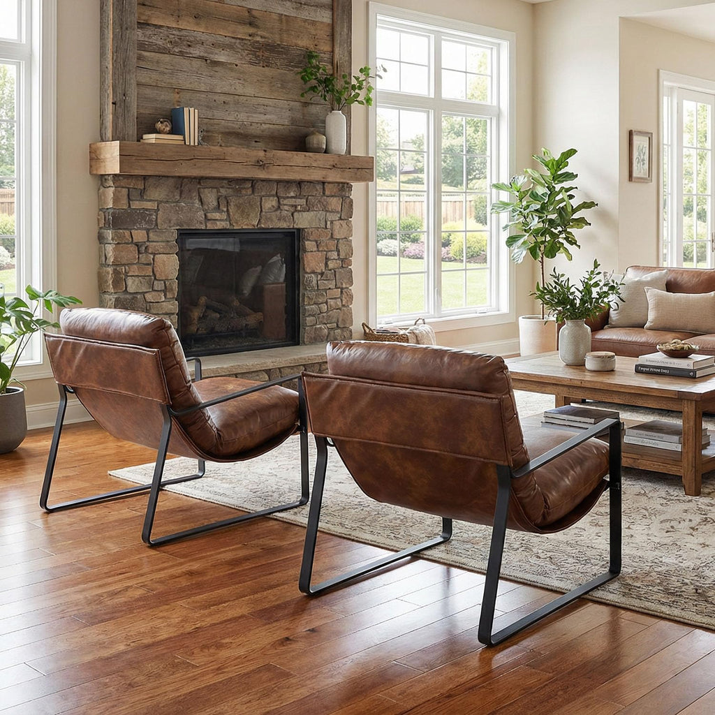 Set of 2 Modern PU Leather Accent Armchair, Retro Brown