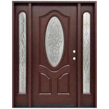 Total Size 60"x80" Craftsman Dark Mahogany Finish Left Hand in Swing Fiberglass Front Door with 2X 12