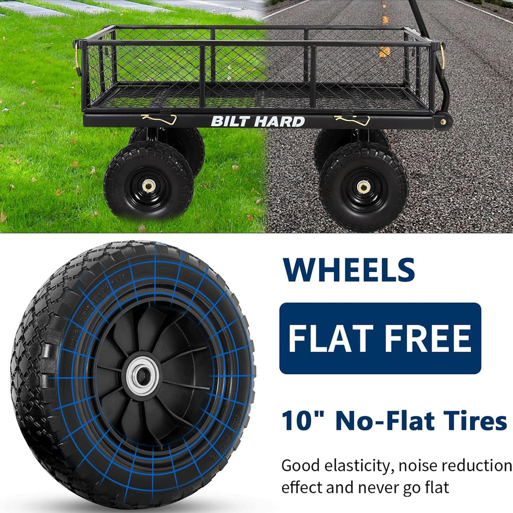400 lbs 10" Rubber Tires Steel Garden Cart with 180° Rotating Handle and Removable Sides, 4 Cu.Ft Capacity Utility