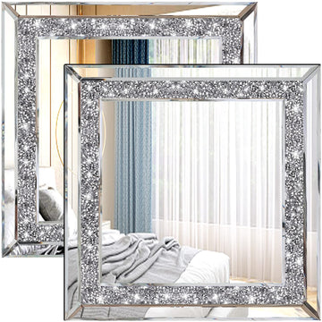 2PCS Crystal Rhinestone Diamond Wall Mirror.Brilliant Hand-Spliced Glass Mirror.Accent Decorative Mirror