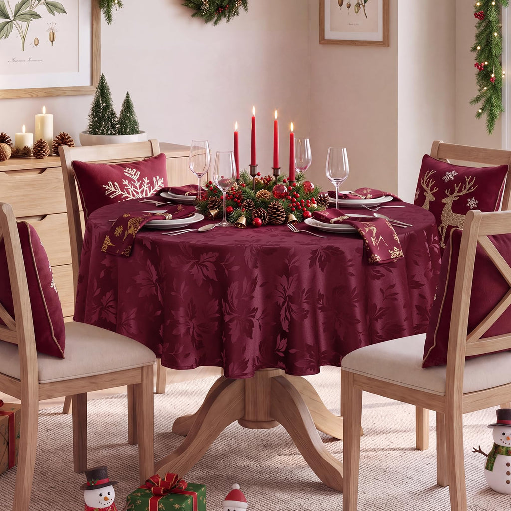 Jacquard Round Tablecloth 70 Inch, Burgundy