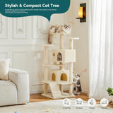 54-inch Indoor Cat Tree Tower - Multi-Level Pet House for Large Cats with 2 Condos, Scratching Posts, Round Platform