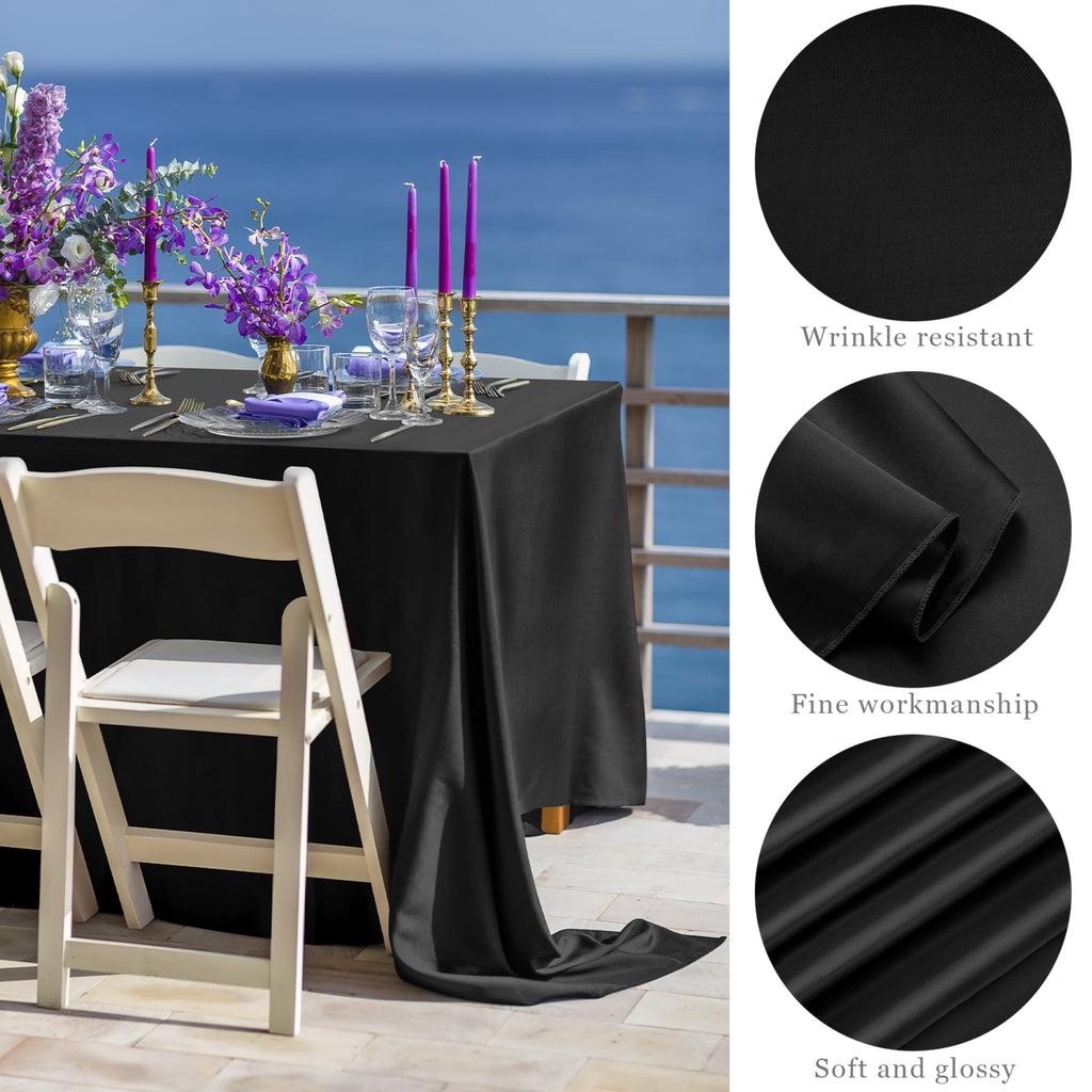 8 Pack Black Satin Tablecloth 102 x 58 Inch Overlay Table Cover