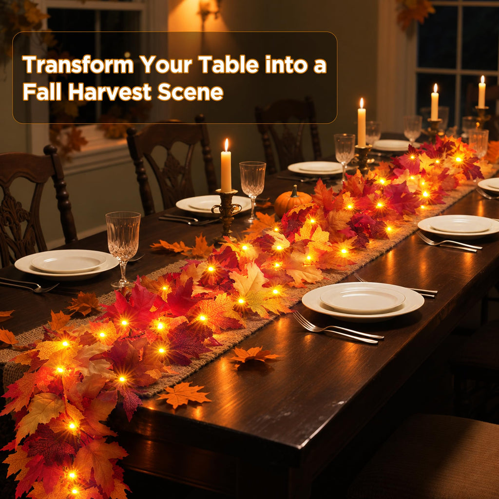 Fall Decorations 18 FT Pre-lit Fall Garland with 100 LED Orange Lights, 8 Lighting Modes, Timer, Battery Operated