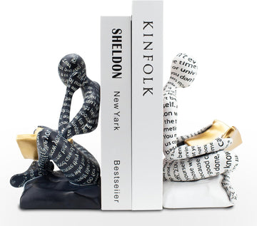 Heavy Duty Book Ends for Shelves, Thinker Decorative Bookends for Heavy Books, Unique Book Stoppers to Hold Book