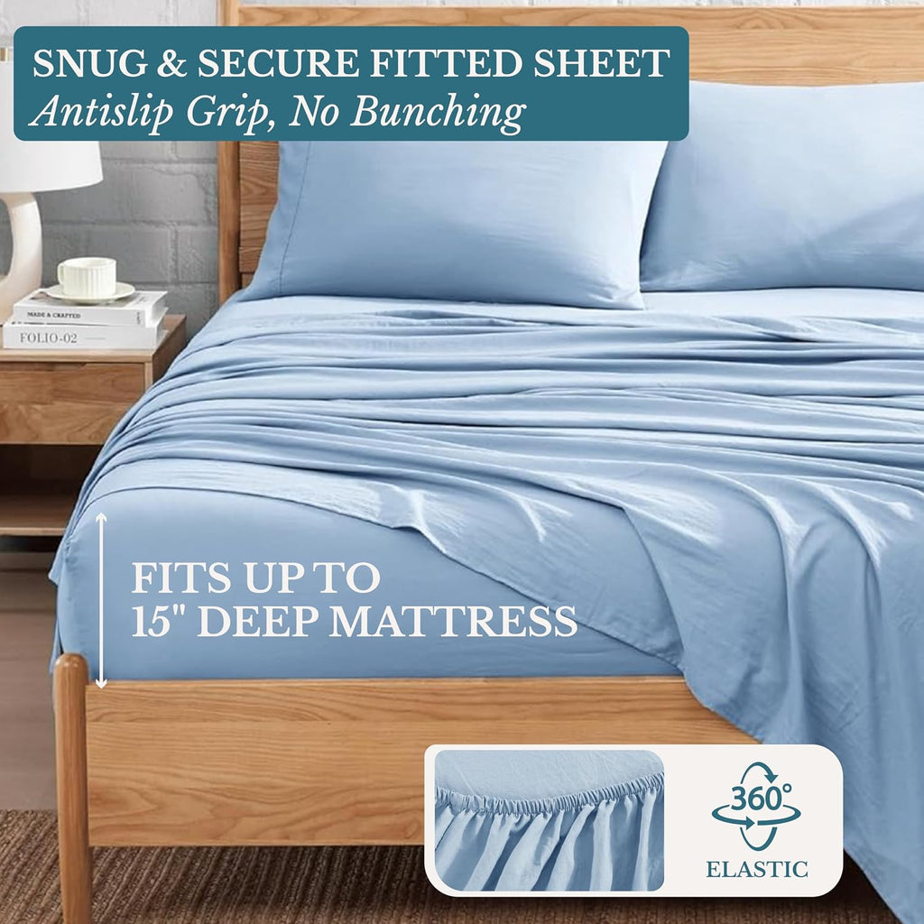 Queen Bed Sheets Set, Soft & Breathable Bedding for Queen Mattress, 4 Piece Set with Deep Pockets, Lightweight