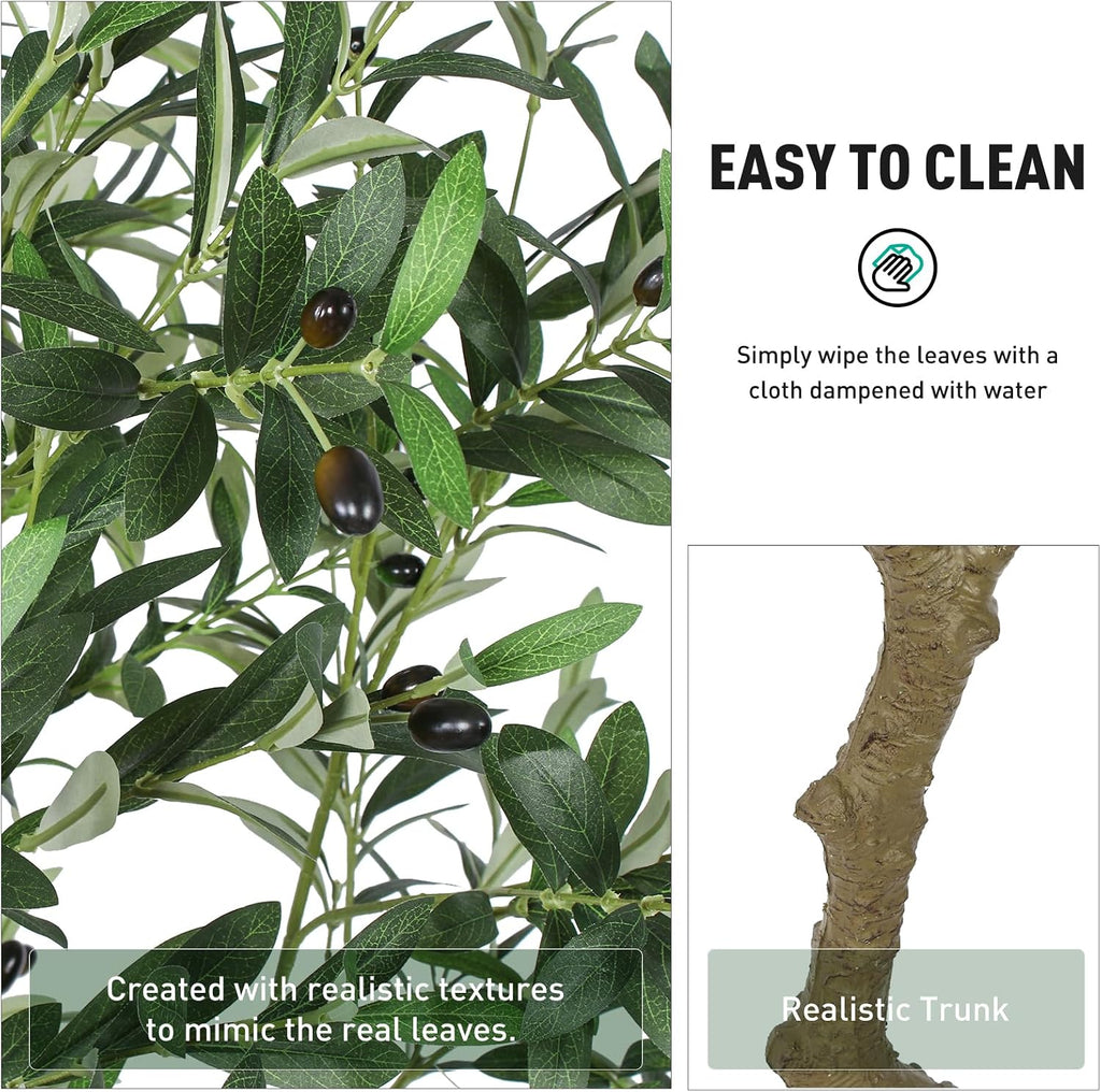 Faux Olive Tree 8ft, Large Realistic Silk Olive Trees Artificial Indoor with Natural Wood Trunk & Lifelike Fruits
