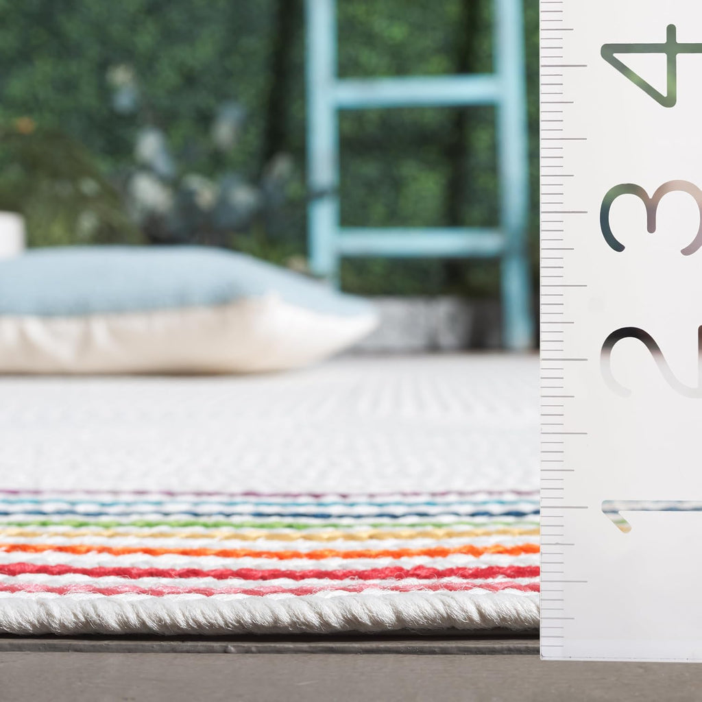 Braided Indoor/Outdoor Oval Rug, Ivory & Rainbow BRD326A