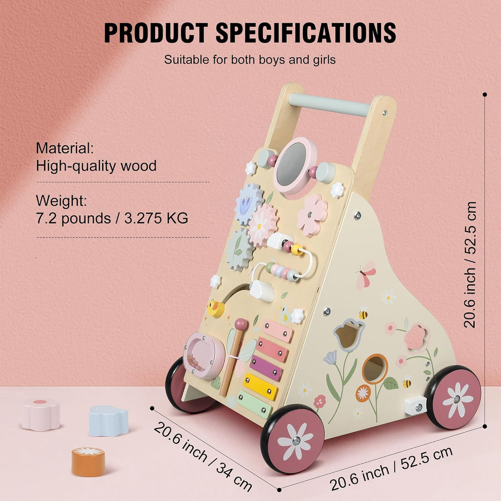 Wooden Baby Walker, Baby Push Walker, Push Walker Toys for Babies Learning to Walk & Sit-to-Stand, with Montessori
