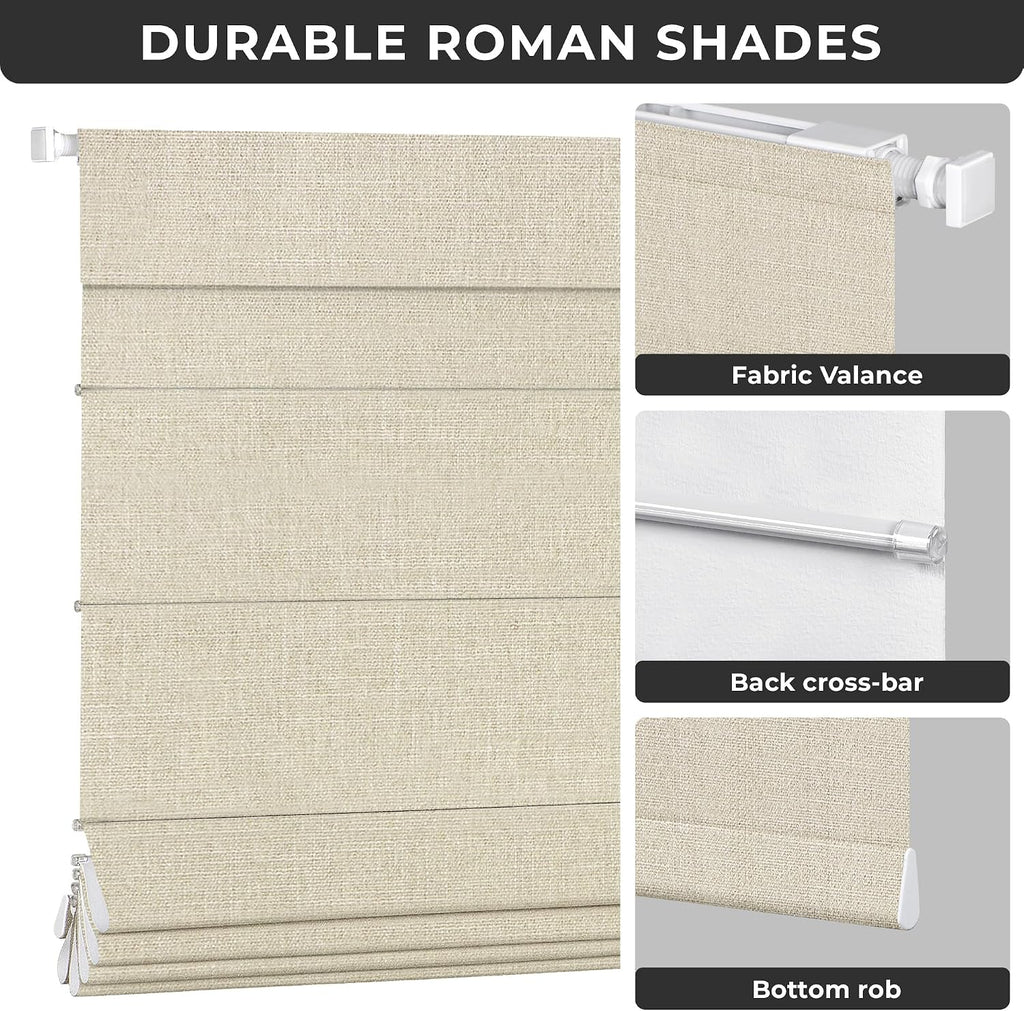 No Drill Cordless Roman Shades, 36×60 in, Beige | 100% Blackout Fabric, UV Protection, Protecting Privacy, room