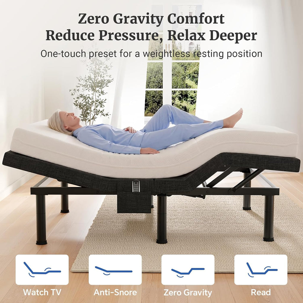 T600 Split King Adjustable Bed Frame with Massage & Remote, Syncable Adjustable Bed Base with Head & Foot Incline