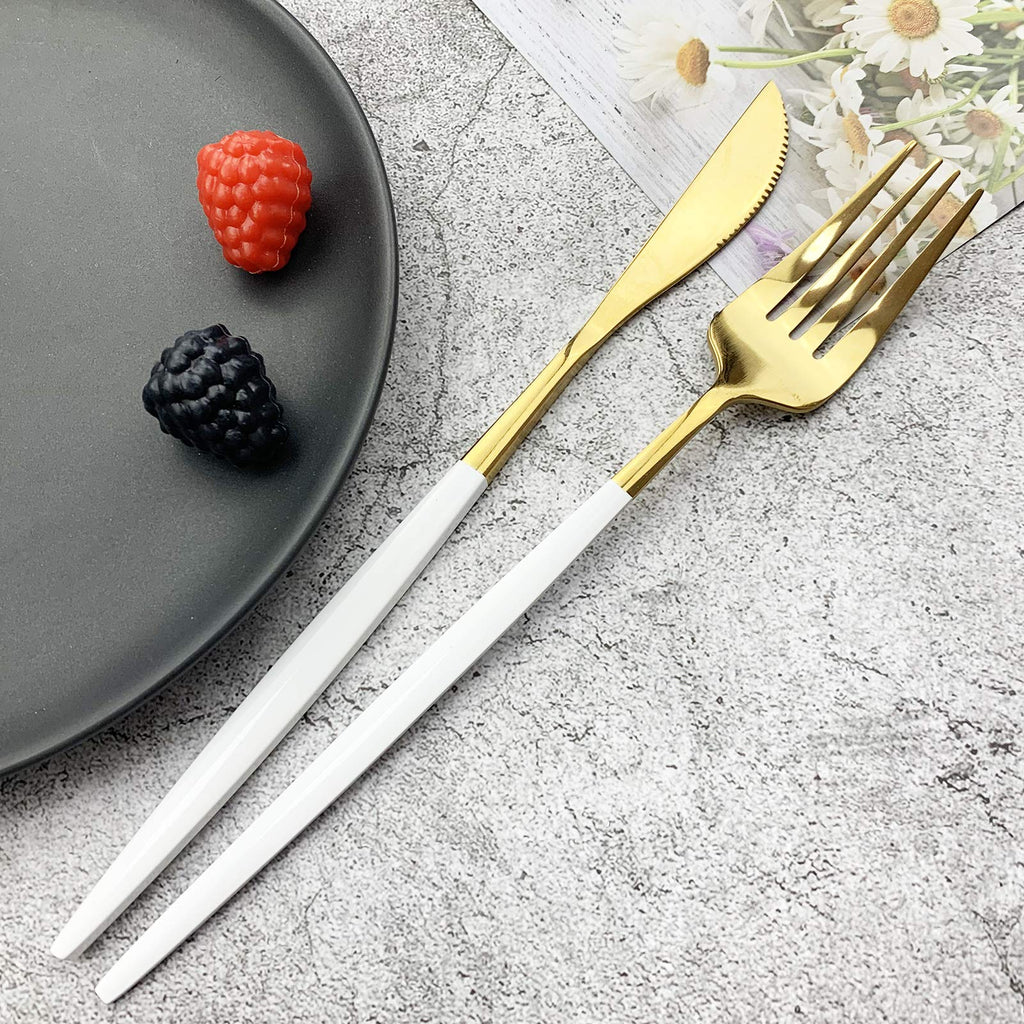 18/10 Silver Silverware Set Stainless Steel Flatware Utensils Set Gold Cutlery Set| 24-Piece Modern Cubiertos