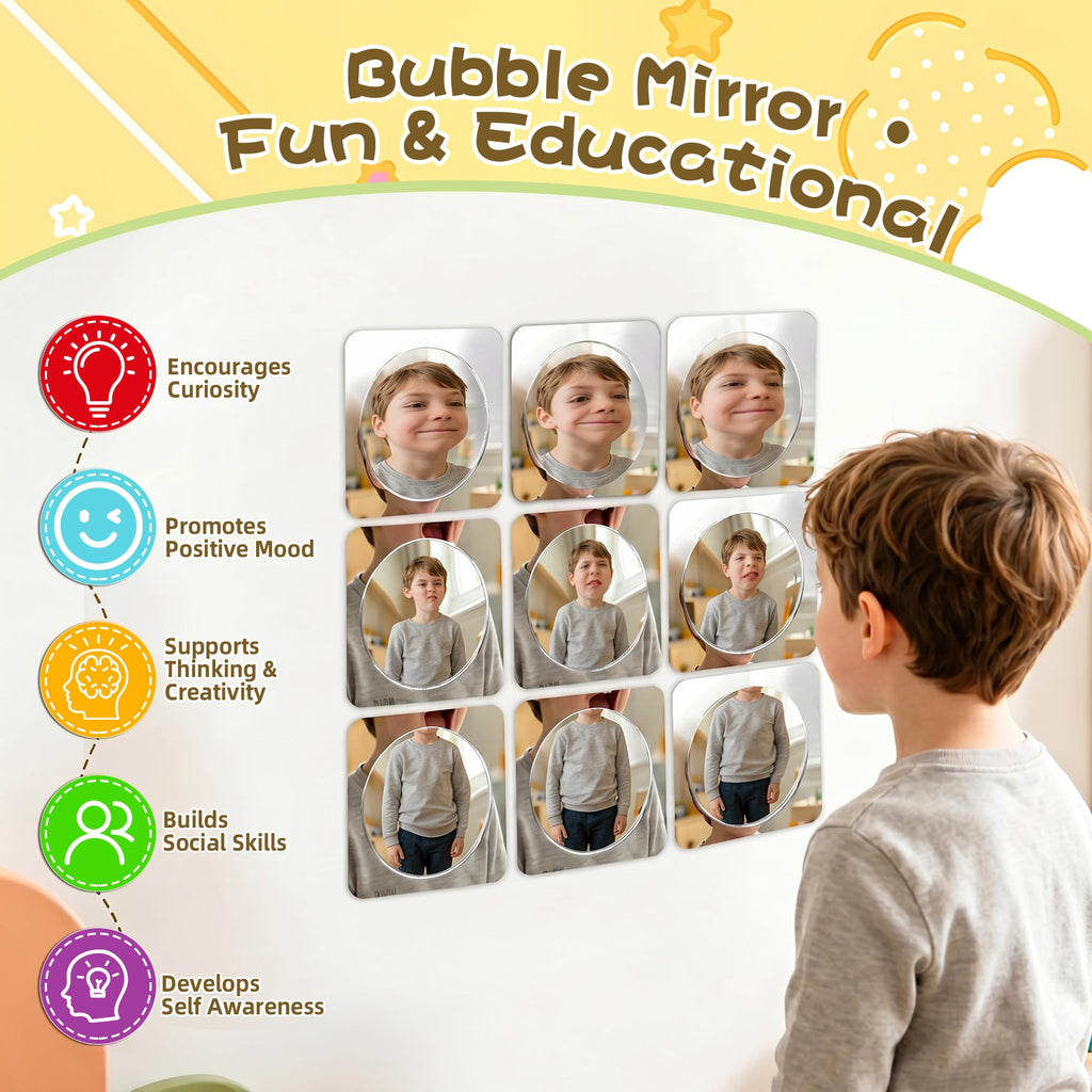 Acrylic Funny Mirror Set 9 Pack - Distortion Mirror for Party Games Photo Booth Props, Unbreakable Magic Mirror Decor