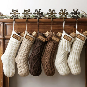 Farmhouse Knitted : 6 Pack 18 Inch Earth Tones Christmas Stockings, Rustic Cozy Hanging Xmas Stockings Decorations - Set of 6