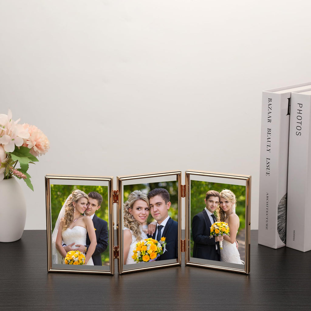 4x6 Triple Floating Frame, Metal Narrow Design, Gold
