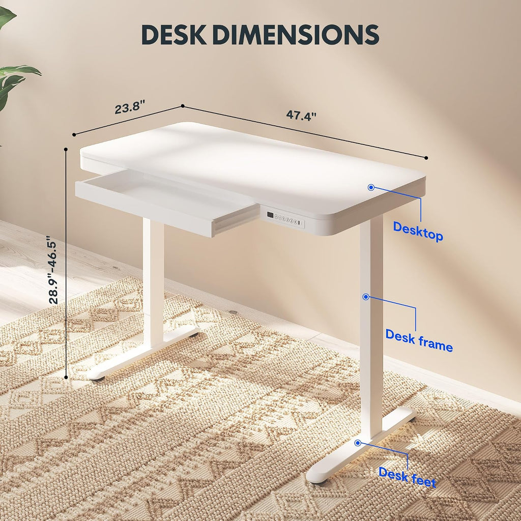 Comhar 48" Electric Standing Desk with Drawers, USB Charging Ports, Quick Assembly, Height Adjustable Sit Stand