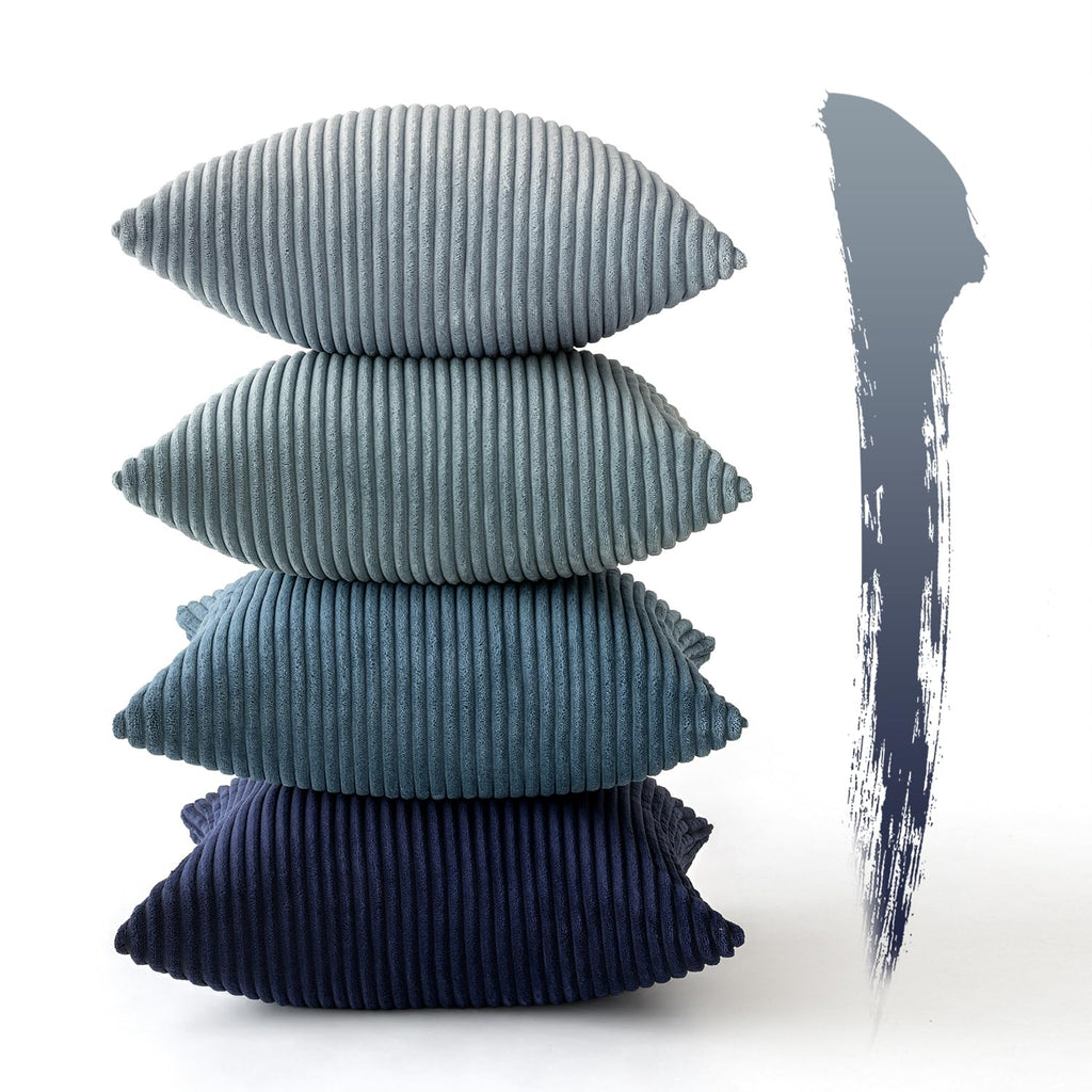Soft Corduroy Decorative Throw Pillow Covers Blue Navy Series 18x18