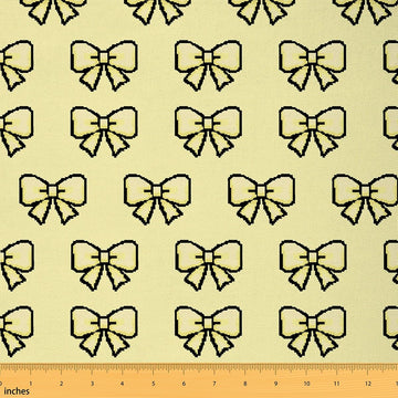 Bowknot Outdoor Fabric by The Yard, Yellow Bow Tie Butterfly Knot for Women Craft Lover, Pixelated Theme Bow Princess