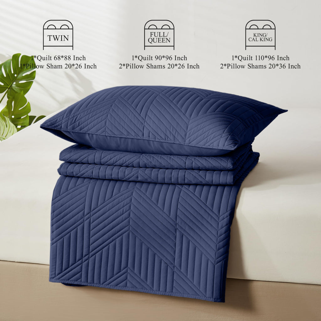 Quilt Bedding Set, Navy Blue Ultrasonic Quilt Set Reversible Microfiber Bedspread, Lightweight Soft