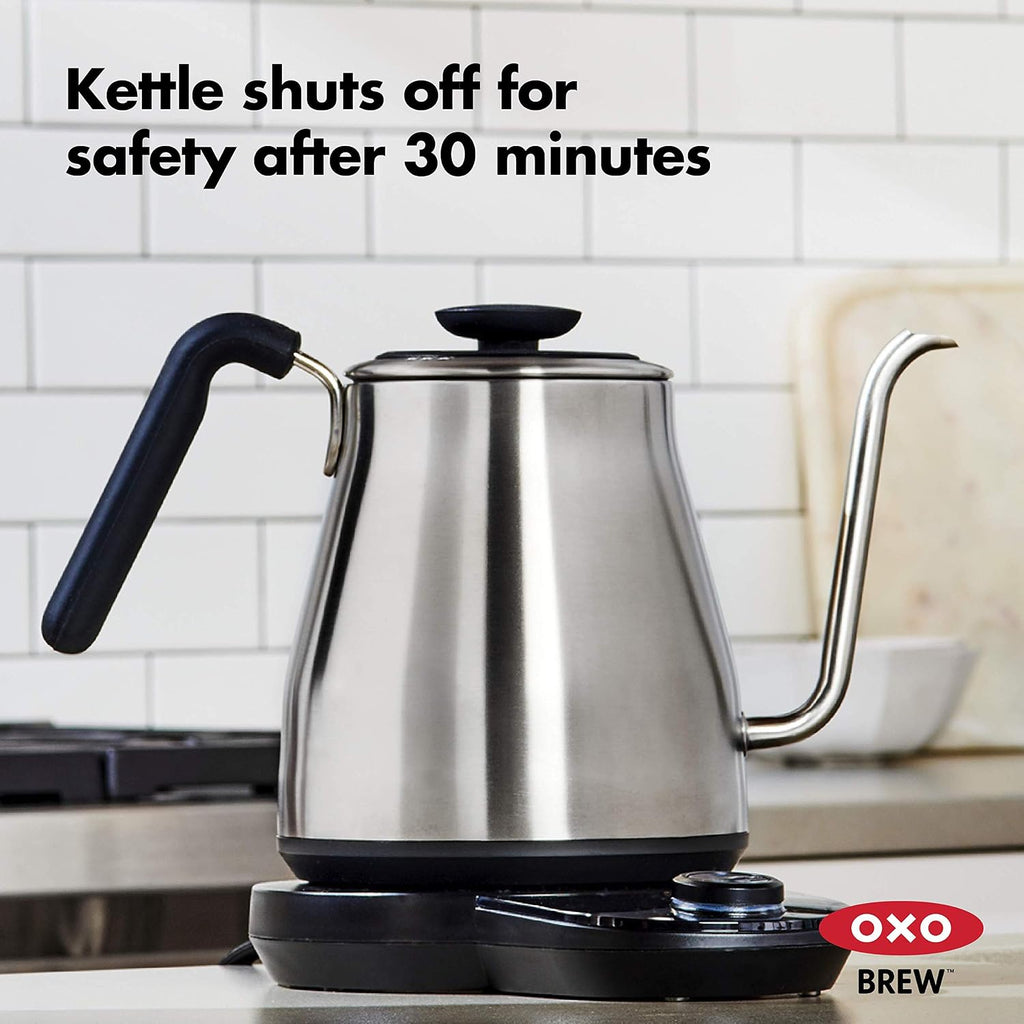 Brew Pour Over Gooseneck Electric Kettle - Stainless Steel | Adjustable Temperature Control, Built-In Timer, Cord