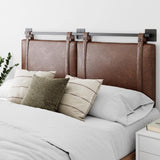 Harlow Modern Wall Mount Hanging Headboard, King, Brown Faux Leather