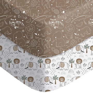 2-pk Crib Sheets for Boys Girls Neutral 52x28 (Brown+Lion)
