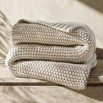 Organic Cotton Chunky Knit Throw Blanket, 50 x 60 Birch