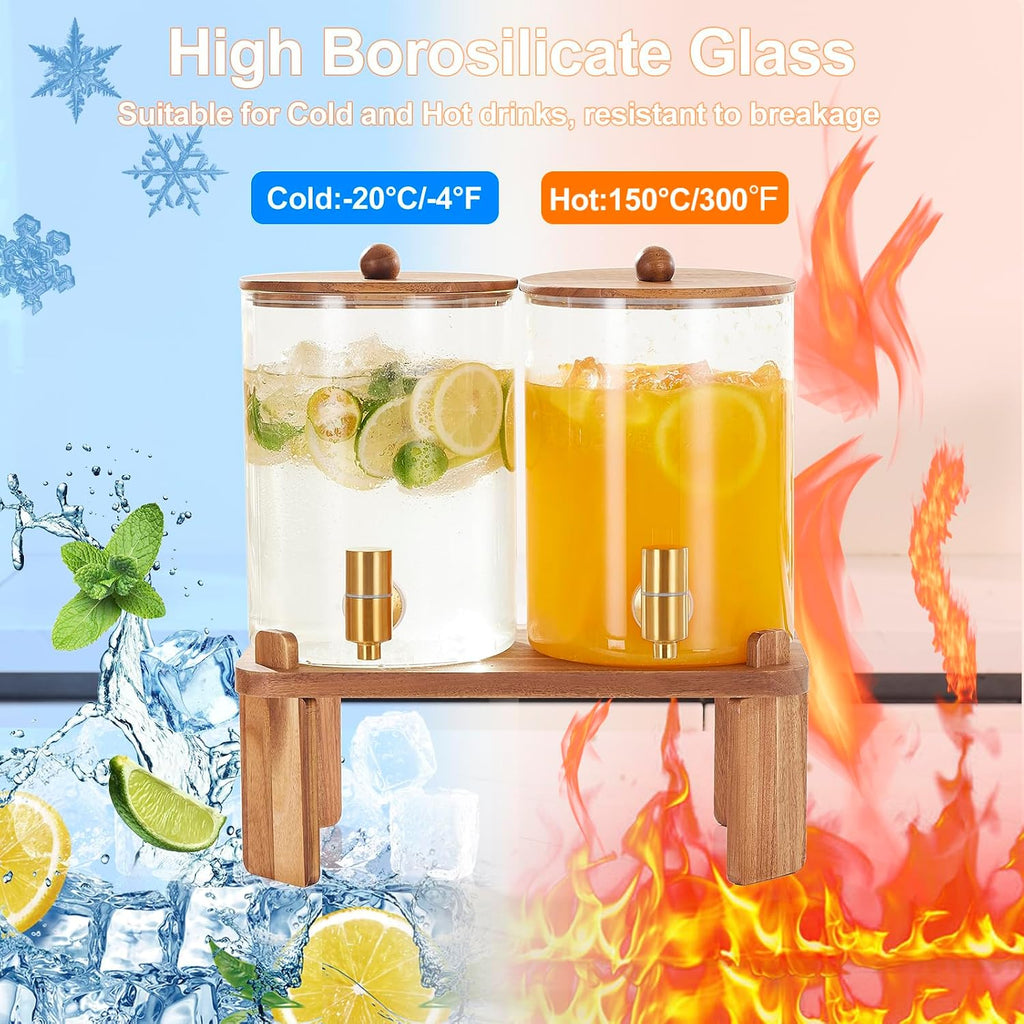 Glass Drink Dispenser for Party: 2p 1 Gallon Dispenser w/Stand - Set of 2