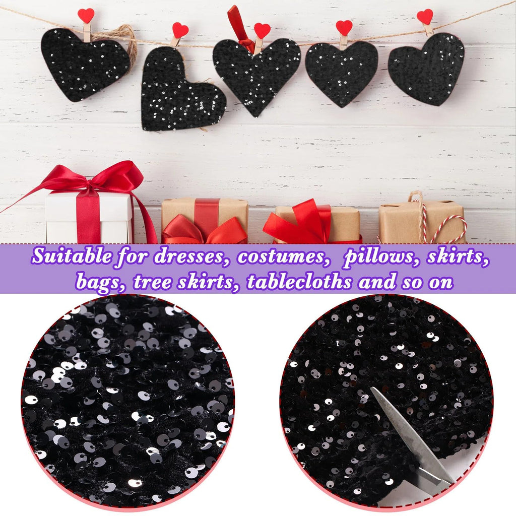 Sequin Velvet Fabric by the Yard Stretch Bling Fabric for Sewing Glitter Tablecloth Sparkly for Dress Table Runner