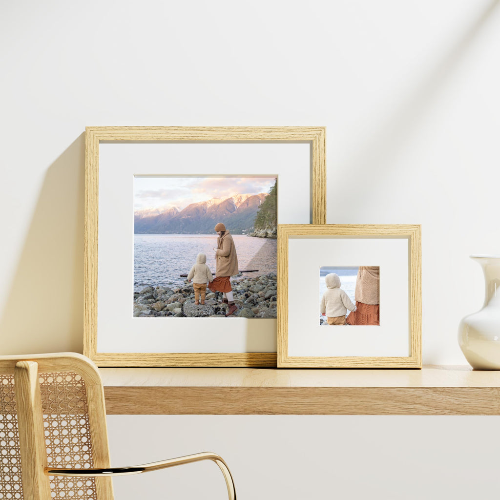 8x8 Picture Frames Set of 9 for Wall or Tabletop Display, OAK
