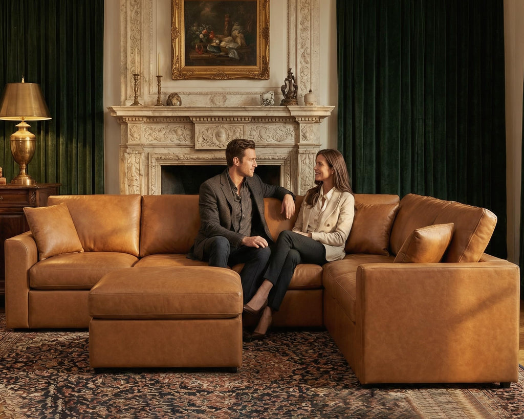 Oversized Leather Modular Sectional Sofa, Brown
