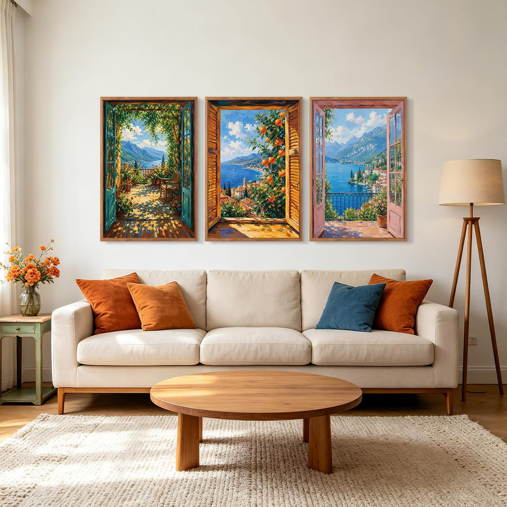 Mediterranean Window View Landscape Wall Art Italian Seascape Canvas Poster