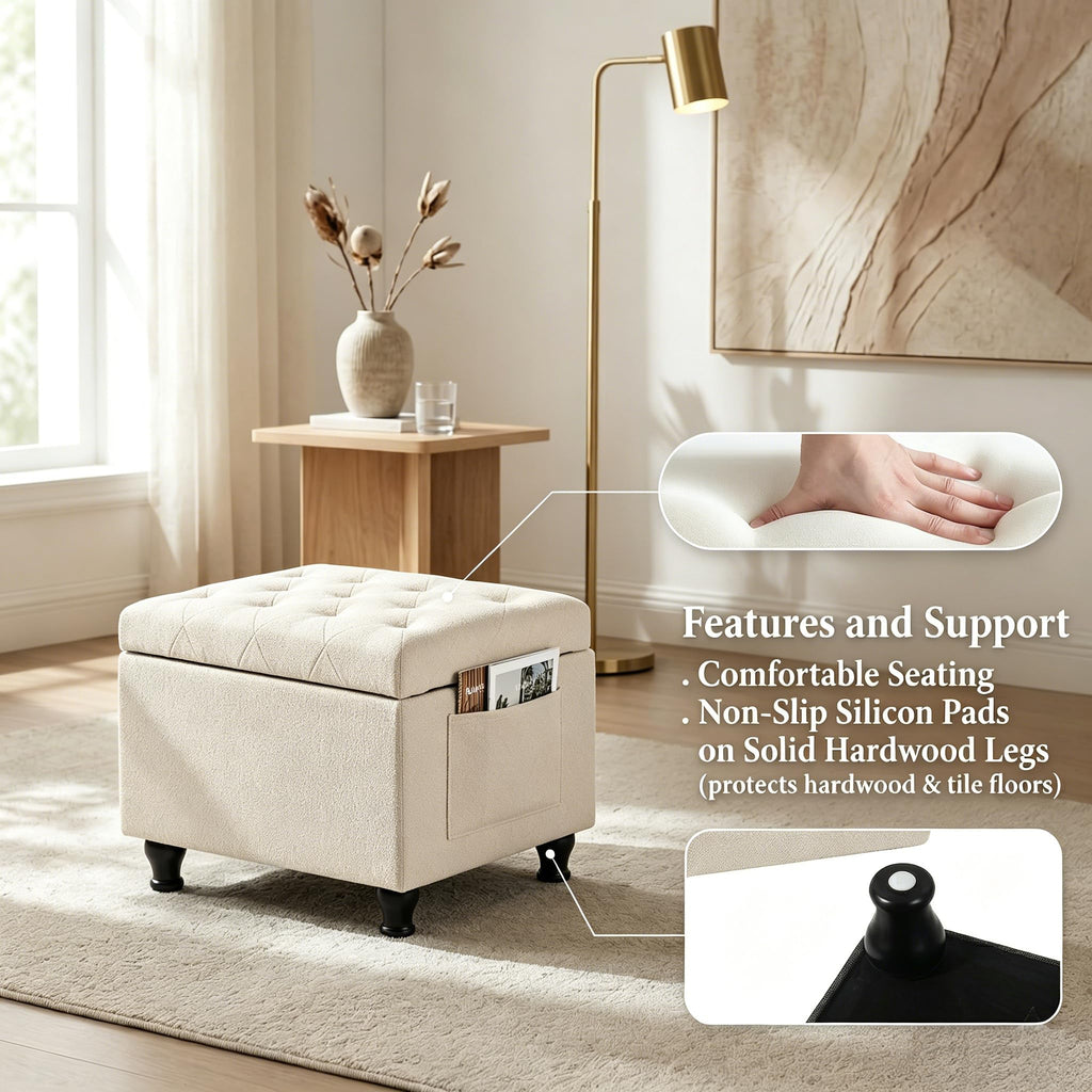 Small Ottoman with Storage Beige Ottomans