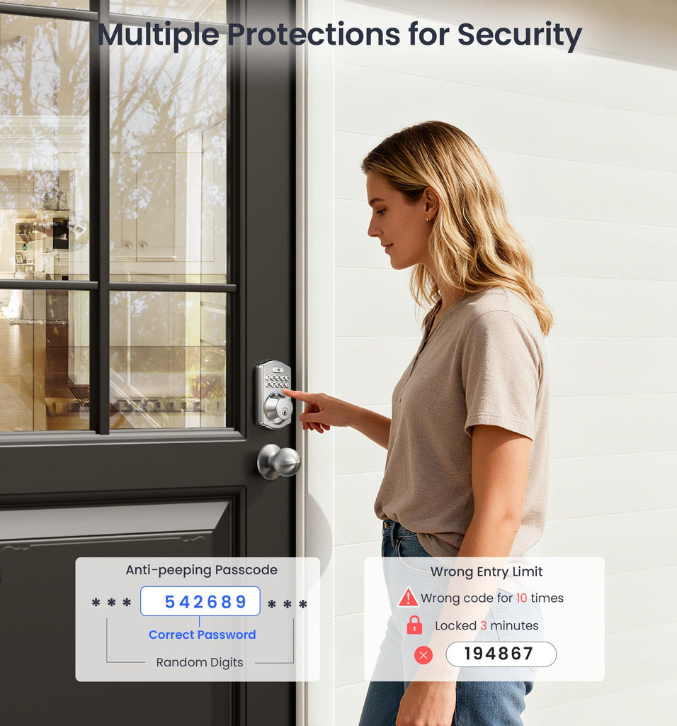 KS02C Fingerprint Deadbolt Door Lock with Knob Set, Satin Nickel
