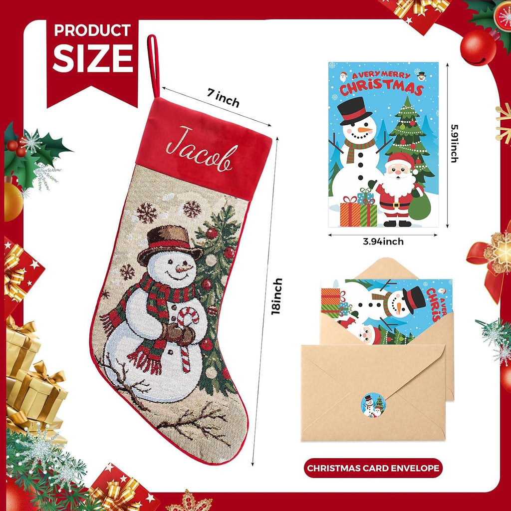 With Embroidered Name,Soft Velvet Cuff with Snowman Jacquard Design Xmas Stockings,18Inches Vintage Stocking