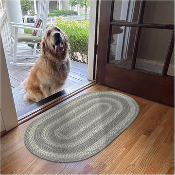 Grey Cloud Braided Rug 2' x 3' Oval Oval - Country Style Jute Kitchen Rug for Primitive Décor