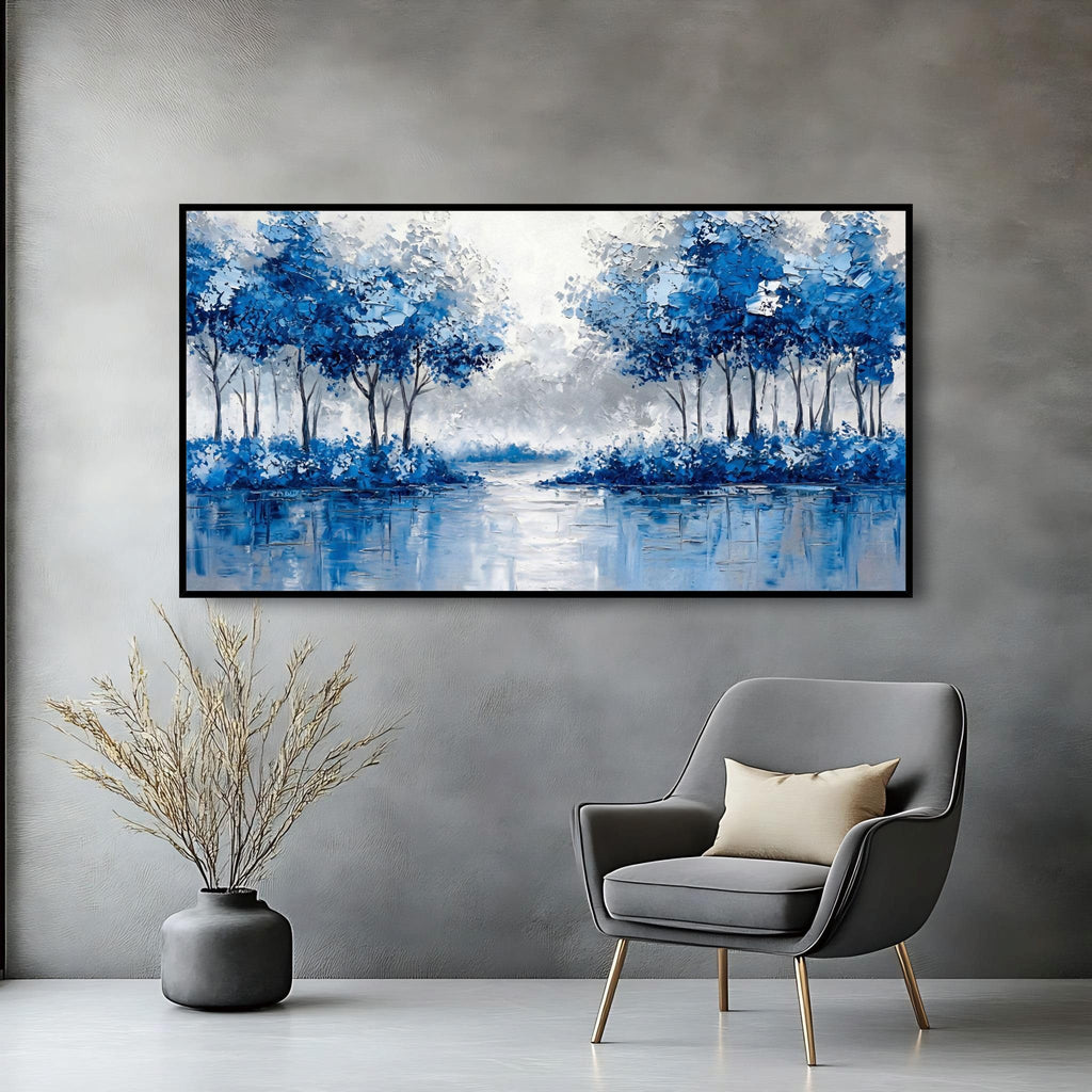 Extra Large Wall Art Above Couch Bedroom Office, Teal Green Blue Abstract Modern Luxury Framed Crystal Porcelain Wall