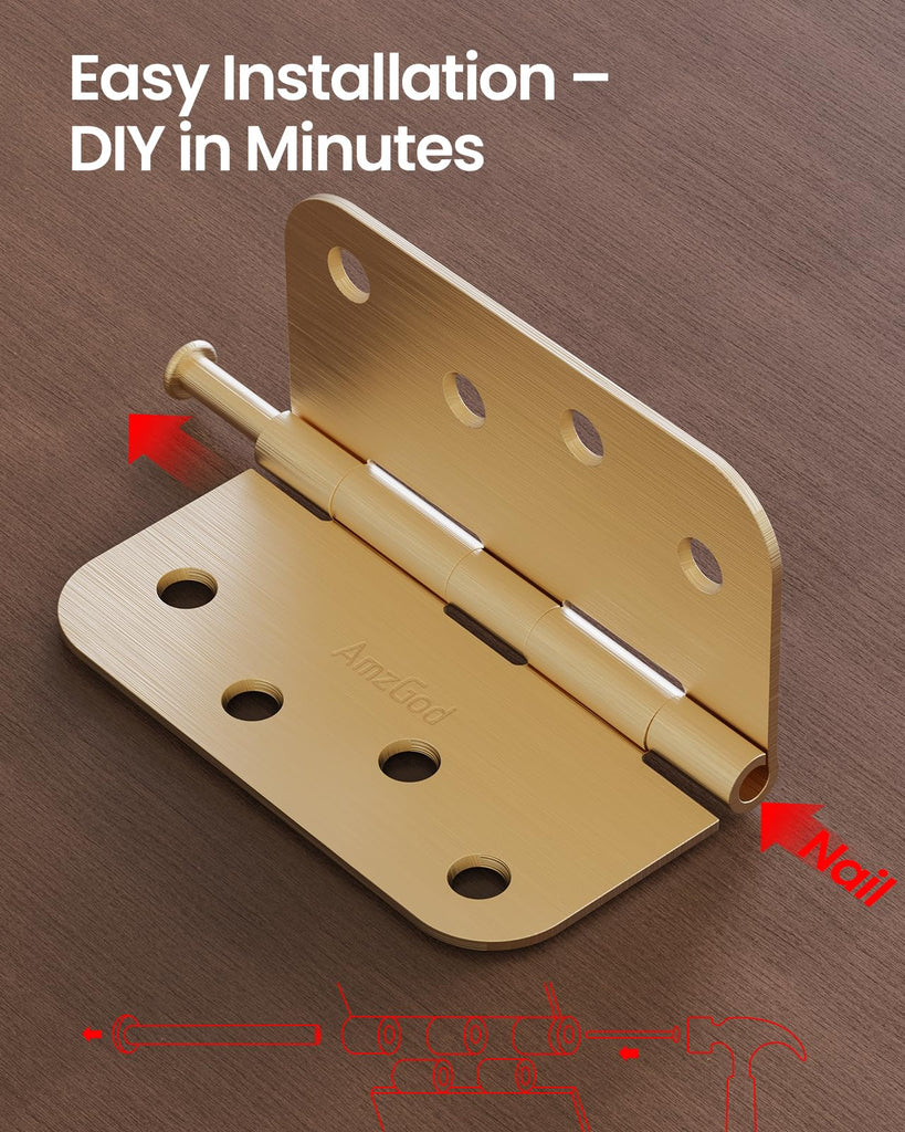 Gold Door Hinges 18 Pack 4 Inch Rounded with 5/8" Radius Corners