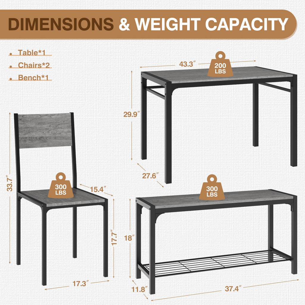 Dining Table Set for 4, Modern Kitchen Table Bench and Chairs