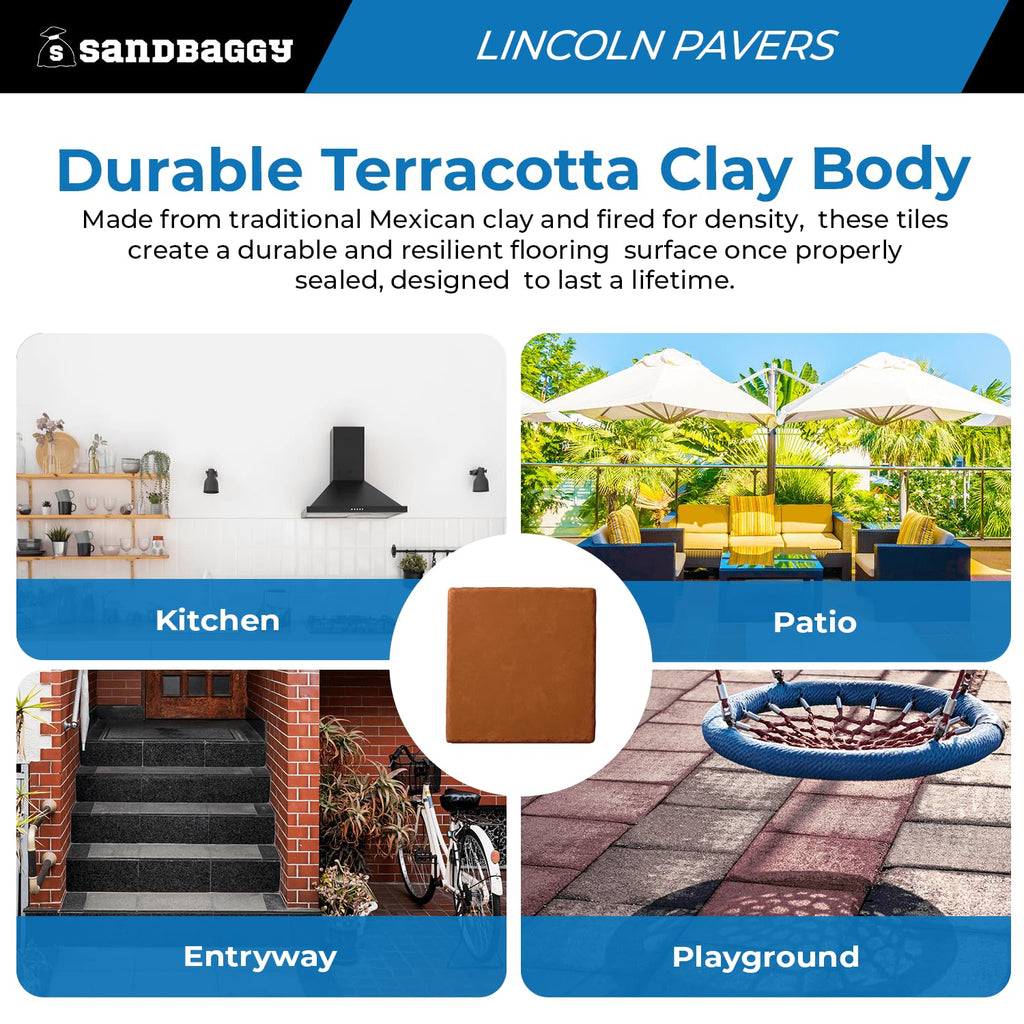 Lincoln Saltillo Tile 12x12 | Unsealed Handmade Square Mexican Terracotta Floor Tile - (12x12, 20, Count)