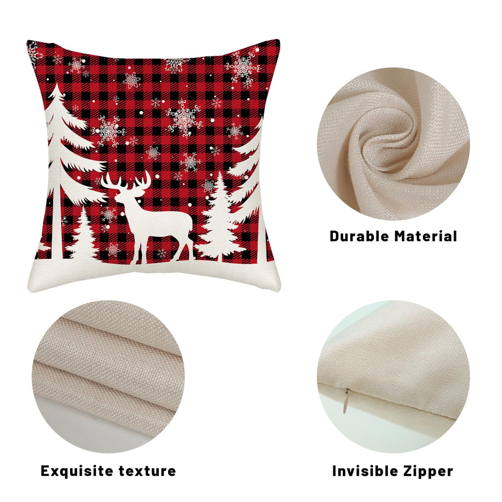 Christmas Pillow Covers 20x20 Red Black Buffalo Plaid Decor Throw Pillows Case for Couch Xmas Winter Snowflake Deer