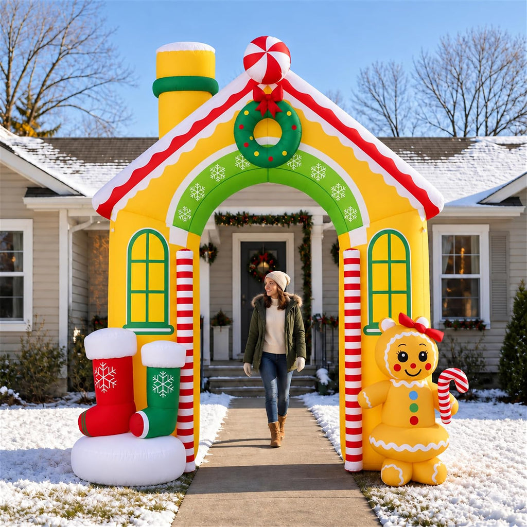 10FT Christmas Inflatables Archway Gingerbread House Outdoor Decoration