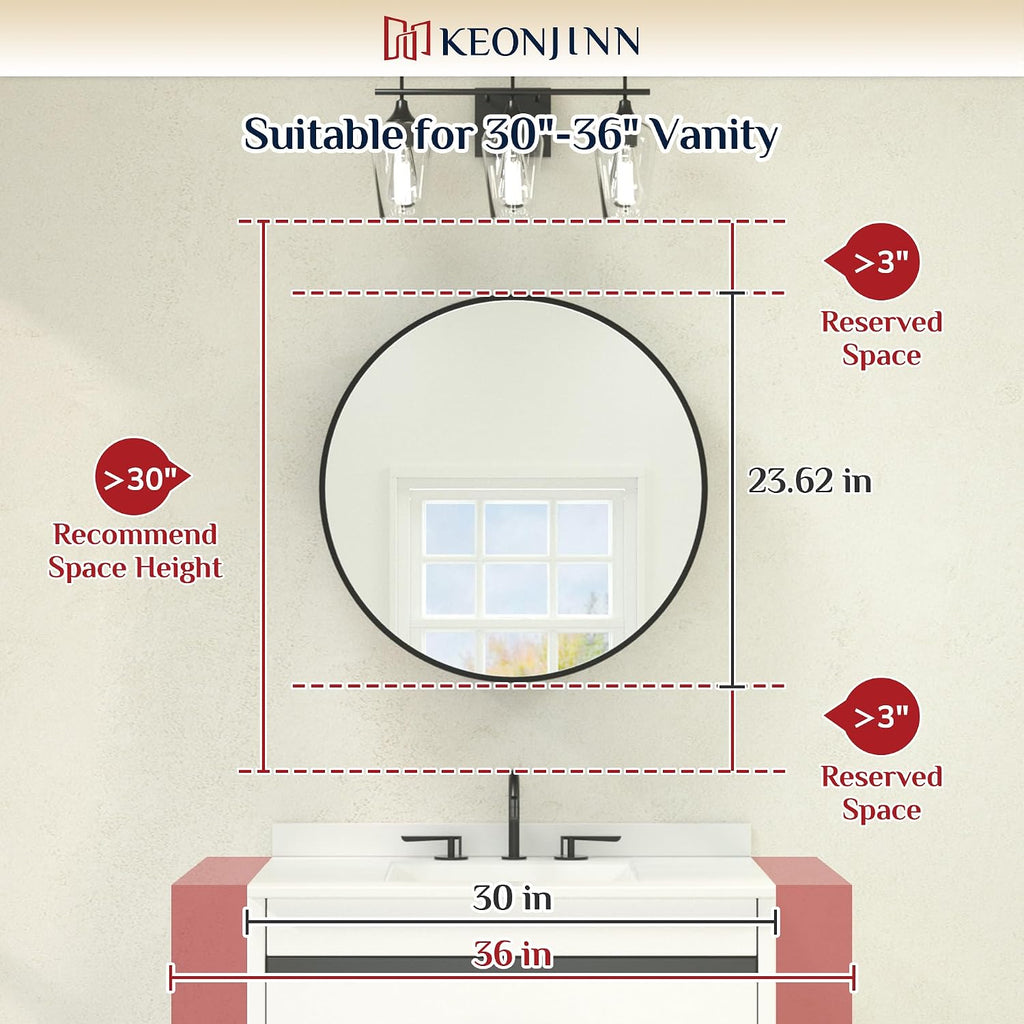 24 x 24 Inch Round Medicine Cabinet , Shatter-Proof | Surface Mount, Black Medicine Cabinet with Mirror, Metal Frame