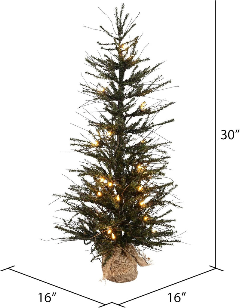 30" Vienna Twig Artificial Christmas Tree, Warm White Italian LED Mini Lights, Seasonal Indoor Home Decor